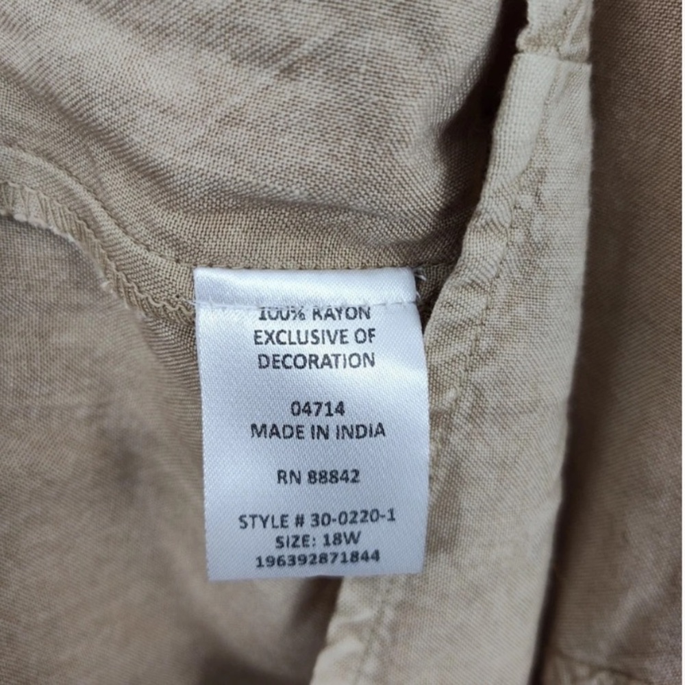 NWOT Roamans Rayon Blouse Women's Plus Size 18W Tan Embroidered Ruffled Sleeve - Picture 5 of 5